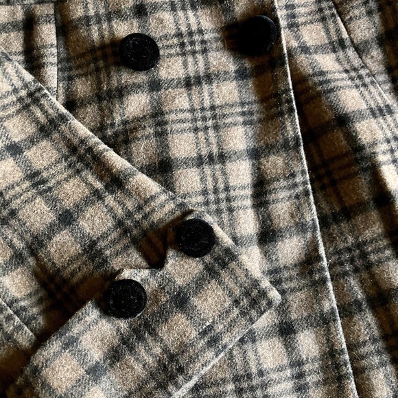 Anthropologie Hazel Double Breast Retro Coat Small Plaid Brown Black 3/4 Sleeve - Picture 3 of 16